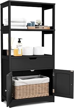 GLACER Freestanding Large Bathroom Floor Cabinet with Drawer Black