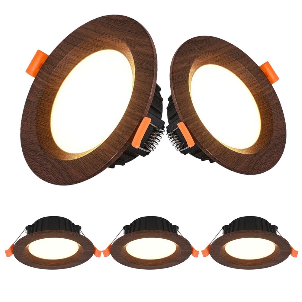 JKJZSALJ 5Pack. Ultra-Thin Recessed Anti-Glare Led -Wood Grain Led Can Lights,3 Color Temperature Dimmable 3000K/4000K/6000K,Dimmable,Round Baffle Trim,90 Cri,size_name-7W