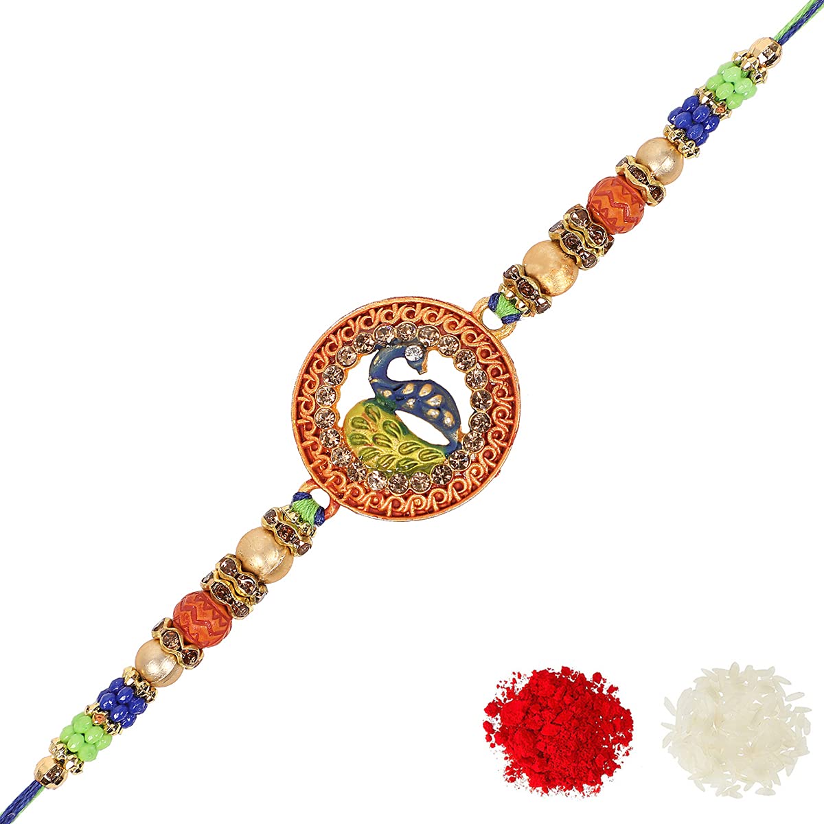 Riddhika Ventures Stylish Peacock Feather and Kundan Rakhi with Roli Chawal and Greeting Card (K7) (B08BLWPGYZ) Amazon Price History, Amazon Price Tracker