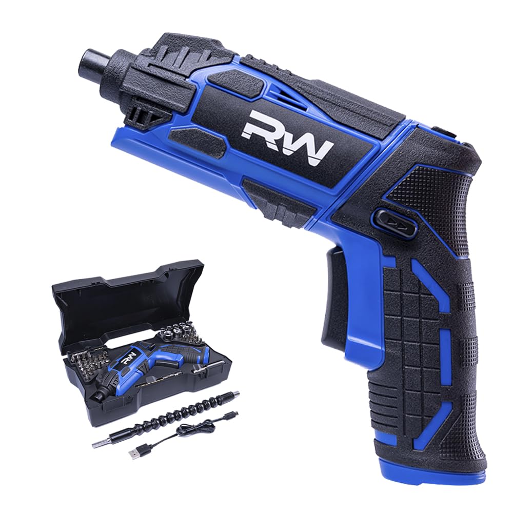 RealWork Electric Screwdriver 4V Cordless screwdriver with rechargeable 1500mah Li-ion Battery Includes screwdriver bit sockets Flex Shaft LED