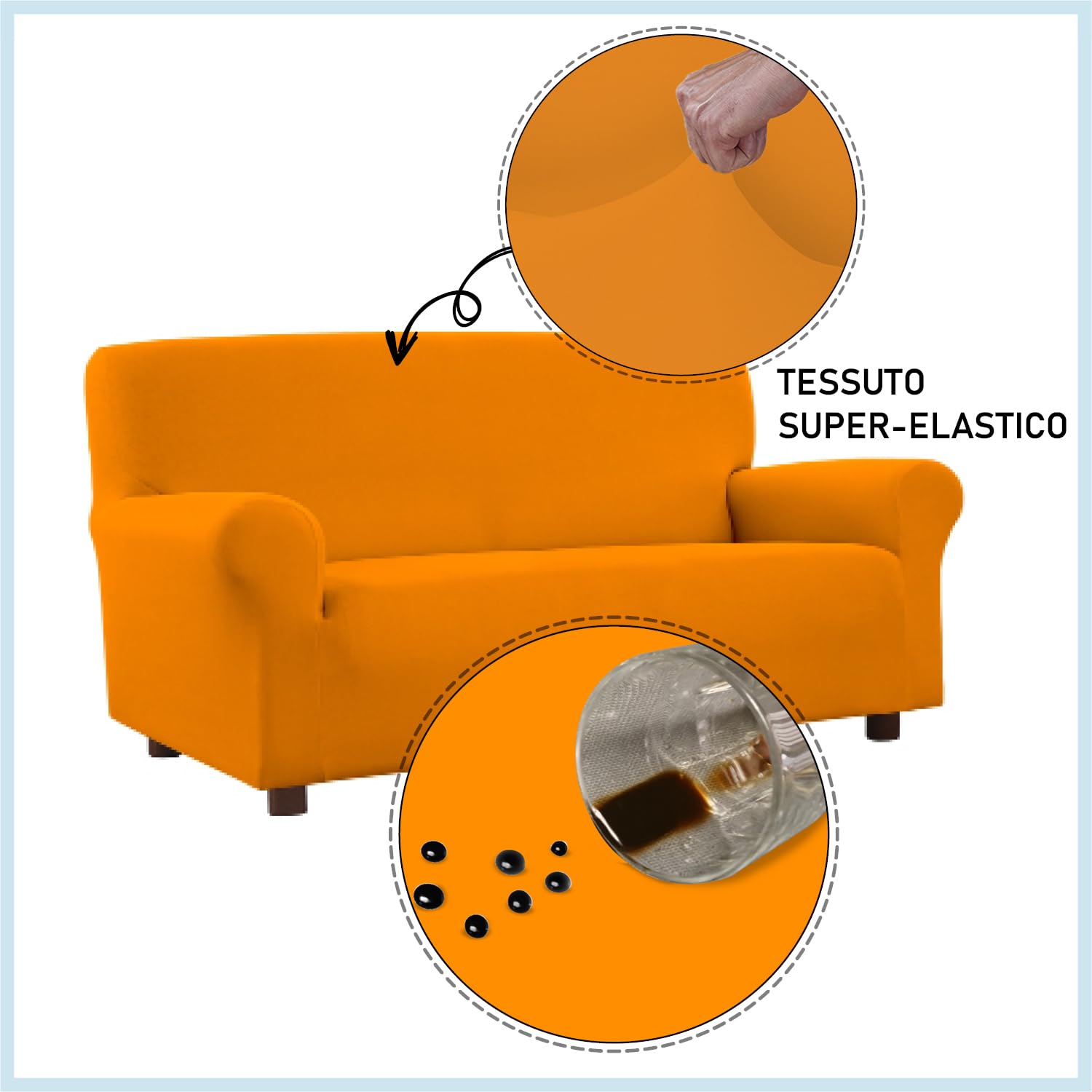 Banzaii Copridivano 1 posto con Braccioli Arancione Antimacchia Elasticizzato Estensibile da 85 a 100 cm - Made in Italy