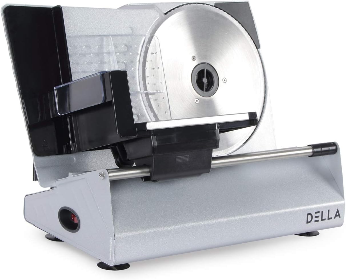 DELLA 8.7" Stainless Steel Electric Food Meat Veggies Cheese Bread Slicer Kitchen (Serrated + Fine Blade) ETL, 180W