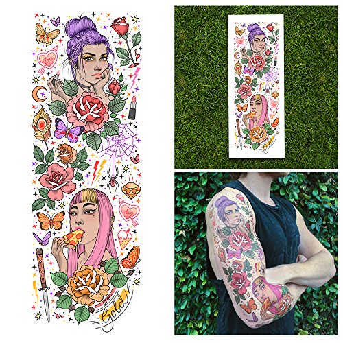 Tattify Temporary Tattoo Sleeve - Set of 3 Tattoo Sleeves, Full Arm or Leg Stocking Body Art Accessory, Unisex Tatoo Slip For Men and Women 18" x 6"
