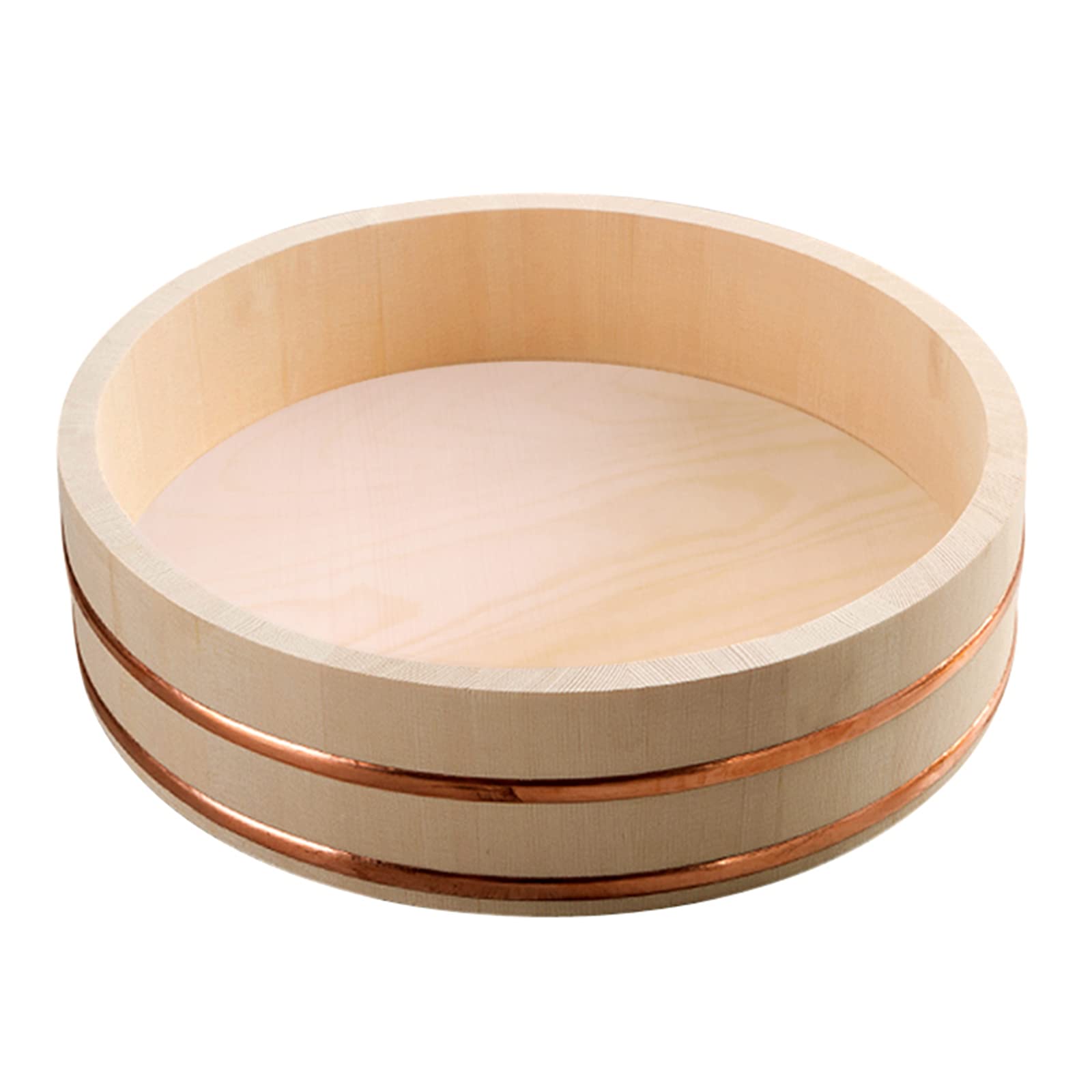 Adima Drewniana miska na ryż sushi japońska Hangiri sushi miska do mieszania ryżu sushi Oke miedziane taśmy do sushi restauracji domu kuchni białe drewno sosnowe (12 rozmiarów), 39 x 9 cm