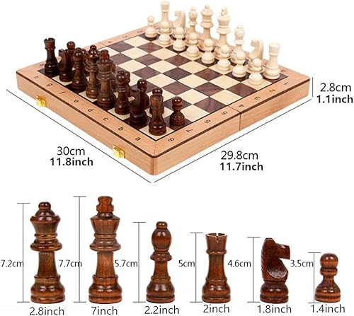 Miniatura 2 de ROLTIN Juego de ajedrez plegable de madera magnético con 2 reinas adicionales, tablero de juego hecho a mano interior para almacenamiento para