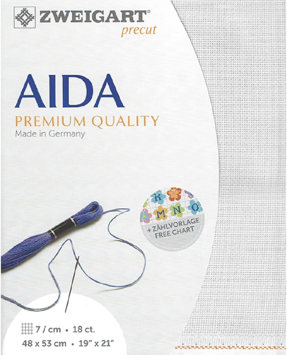 Zweigart Aida Precute 18 Carat Fine Aida 3793 Colour 7011 Light Grey White Counted Fabric for Cross Stitch 48 x 53 cm