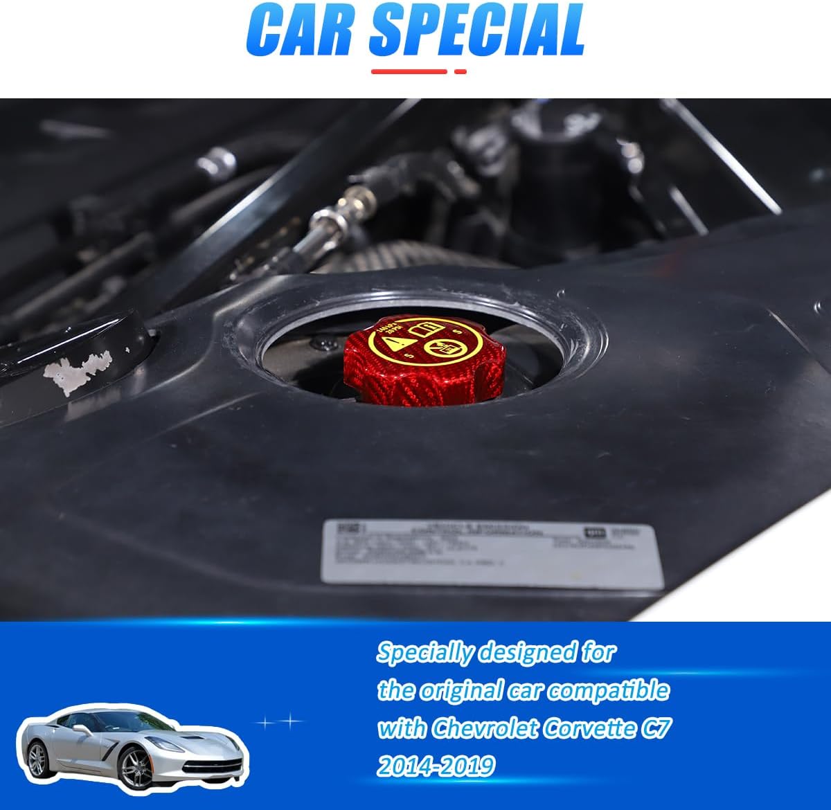 100% Real Carbon Fiber Engine Coolant Reservoir Cap Compatible with Chevrolet Corvette C7 2014-2019 Car Radiator Cap,Engine Radiator Cap Cover Accessories (Style C)