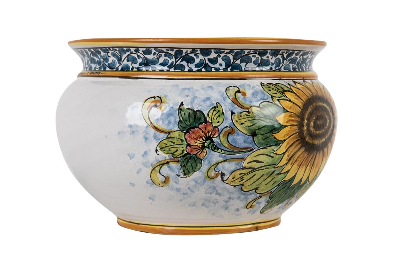 Cerames Pflanzkübel Keramik im sizilianischen Stil von Caltagirone Vaso di girasoli S – Italienischer Blumenkübel, runder Blumentopf für Innenbereich und Fensterbank, Ø 20 cm, Höhe 15 cm