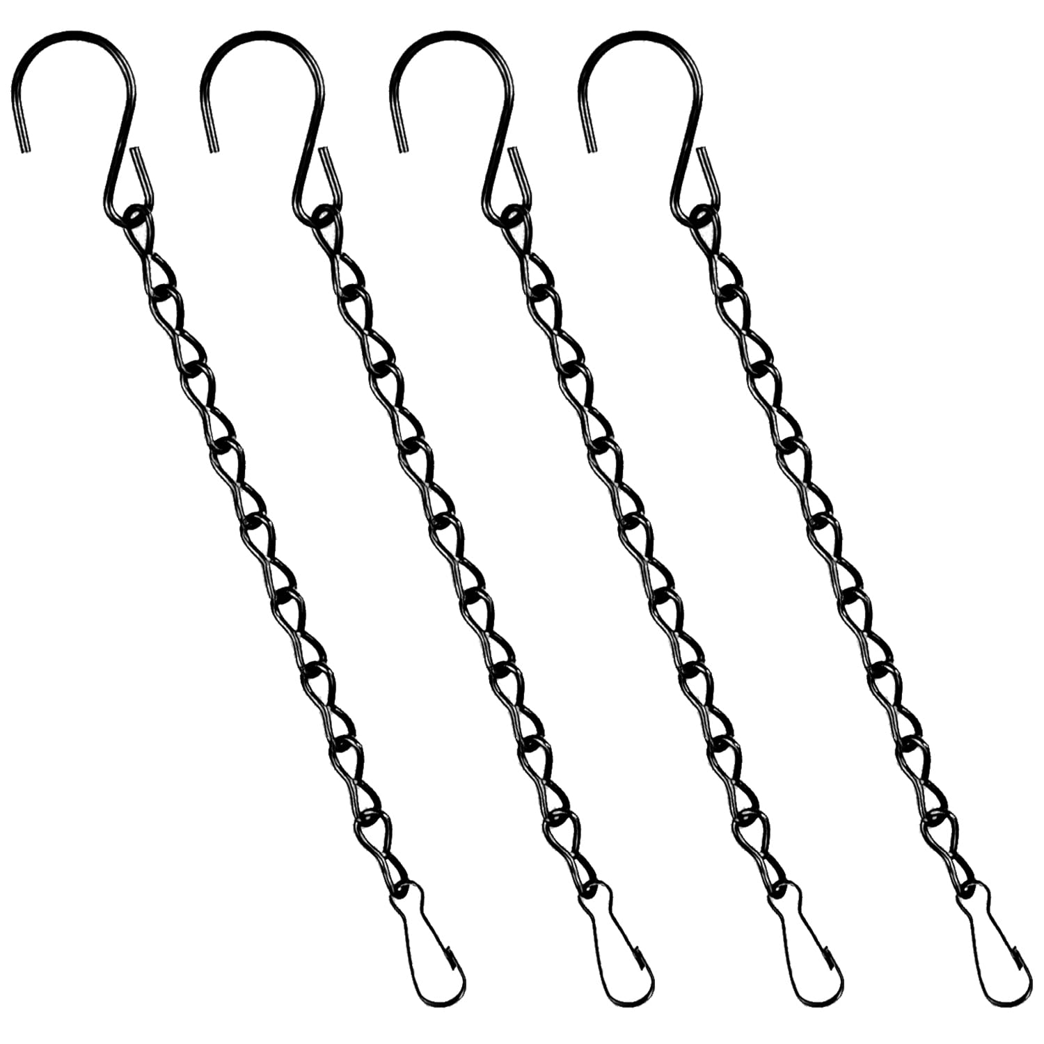 4 Cesti Sospesi In Metallo Nero 40 Cm – Catene A 3 Gambe Con Ganci E Clip – Per Lanterne, Mangiatoie Uccelli, Fioriere E Decorazioni Da Esterno E Interno