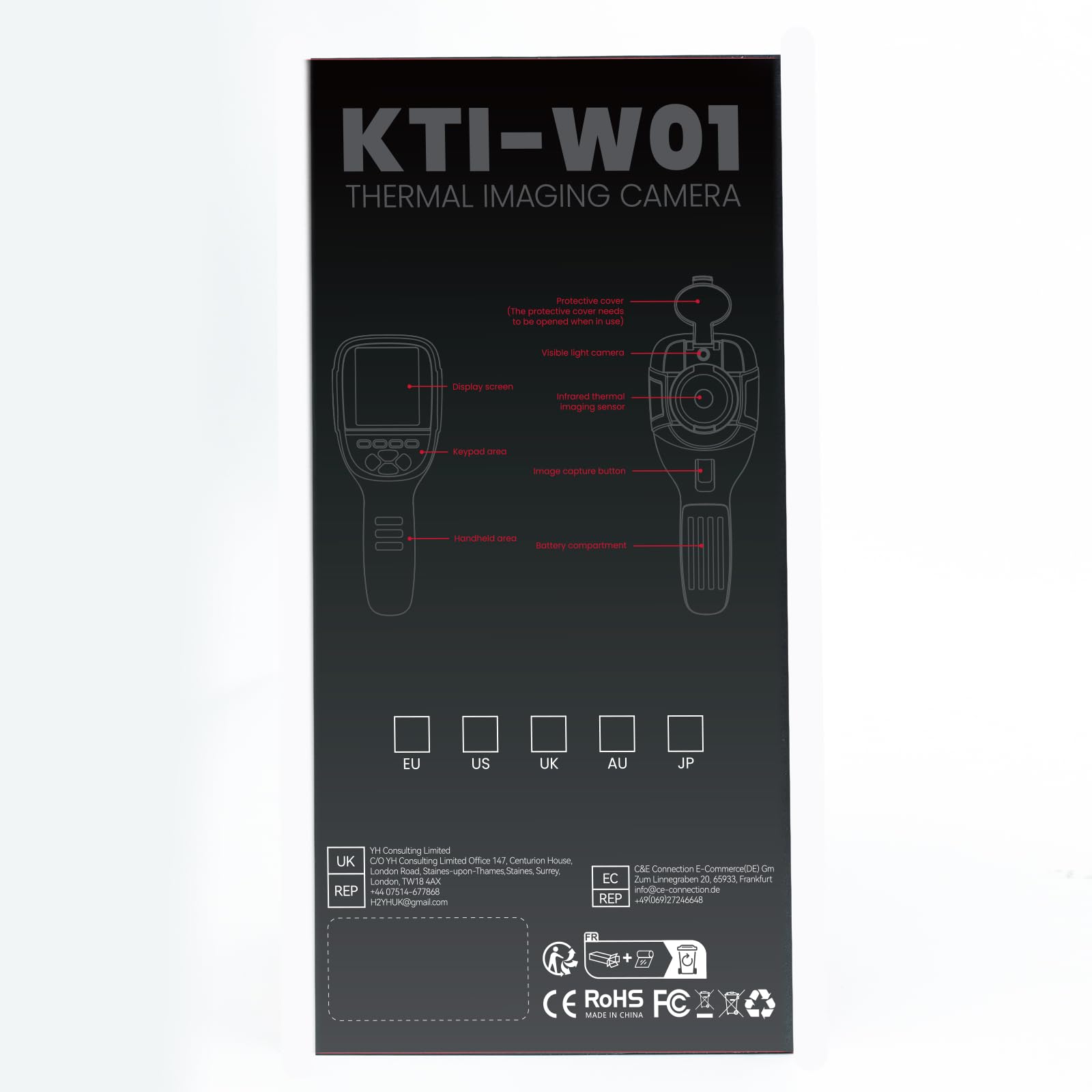 KAIWEETS Termocamera, 256 x 192 Pixel, Frequenza di Aggiornamento 25 Hz, Disponibile Nelle Modalità Infrarossi/Visibile Luce/Doppia Luce, Termocamera da -20℃ a +550℃ con Analisi PC/Registrazione Video