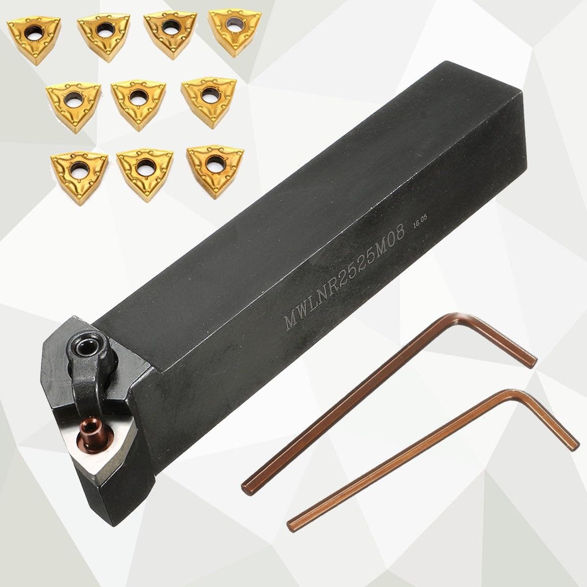 MWLNR2525M08 25 mm Drehmei?elhalter + 10 St¨¹ck WNMG080404 Hartmetallschneidplatten, f¨¹r Stahl- und Gusseisenbearbeitung, inkl. Schraubenschl¨¹ssel