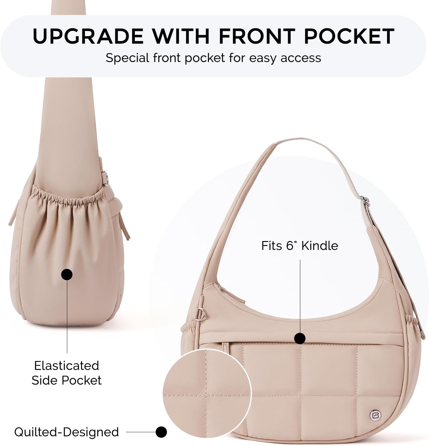 POIUGOYA Nylon Shoulder Bag For Women,Small Quilted Crescent Bag,Triple Zip Pocket Small Puffer Bag For Travel/Fitness - Image 6