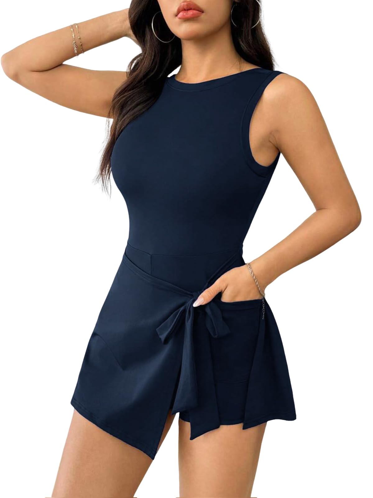 Jinsha Robe Tennis Femme Robe de Golf avec Short et Poches Intégré Robes de Sport 2 en 1 décontractée Workout Athlétique