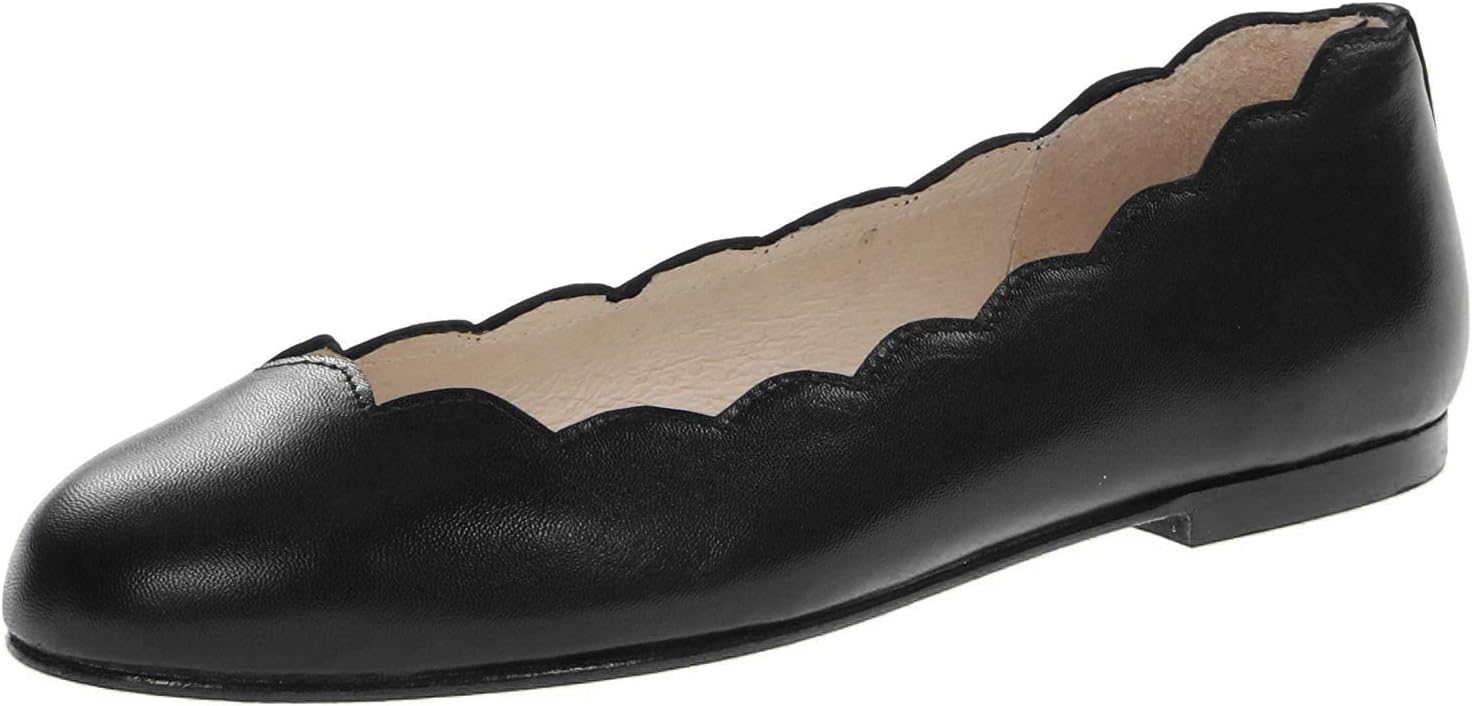 French Sole Jigsaw - Flats for Women - Leather Lining - Rubber Outsole - Scalloped Topline - Rounded Toe Black Nappa Leather 11 M