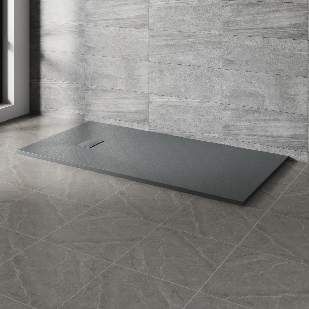 NRG 1800x900mm Anthracite Rectangle Shower Base Tray SMC Slate Effect Slip-Resistance Bathroom Shower Enclosure Tray