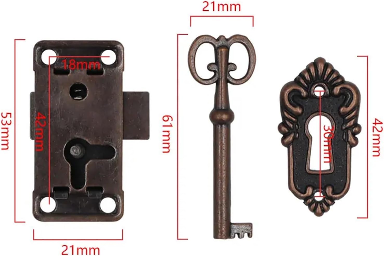 8sets Antique Iron Door Lock Drawer Jewelry Wood Box Cabinet Wardrobe Cupboard Door Lock + Key Furniture Hardware(Red Bronze)