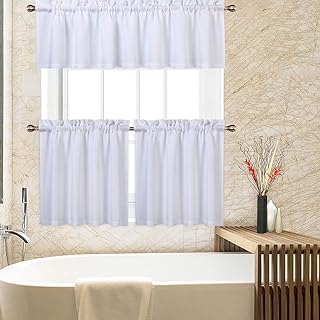 CAROMIO White Kitchen Curtains, 3 Pcs Waffle Woven Texutred 24 Inch Tier Curtains and Valance Set Bathroom Window Curtains Kitchen Cafe Curtains, White