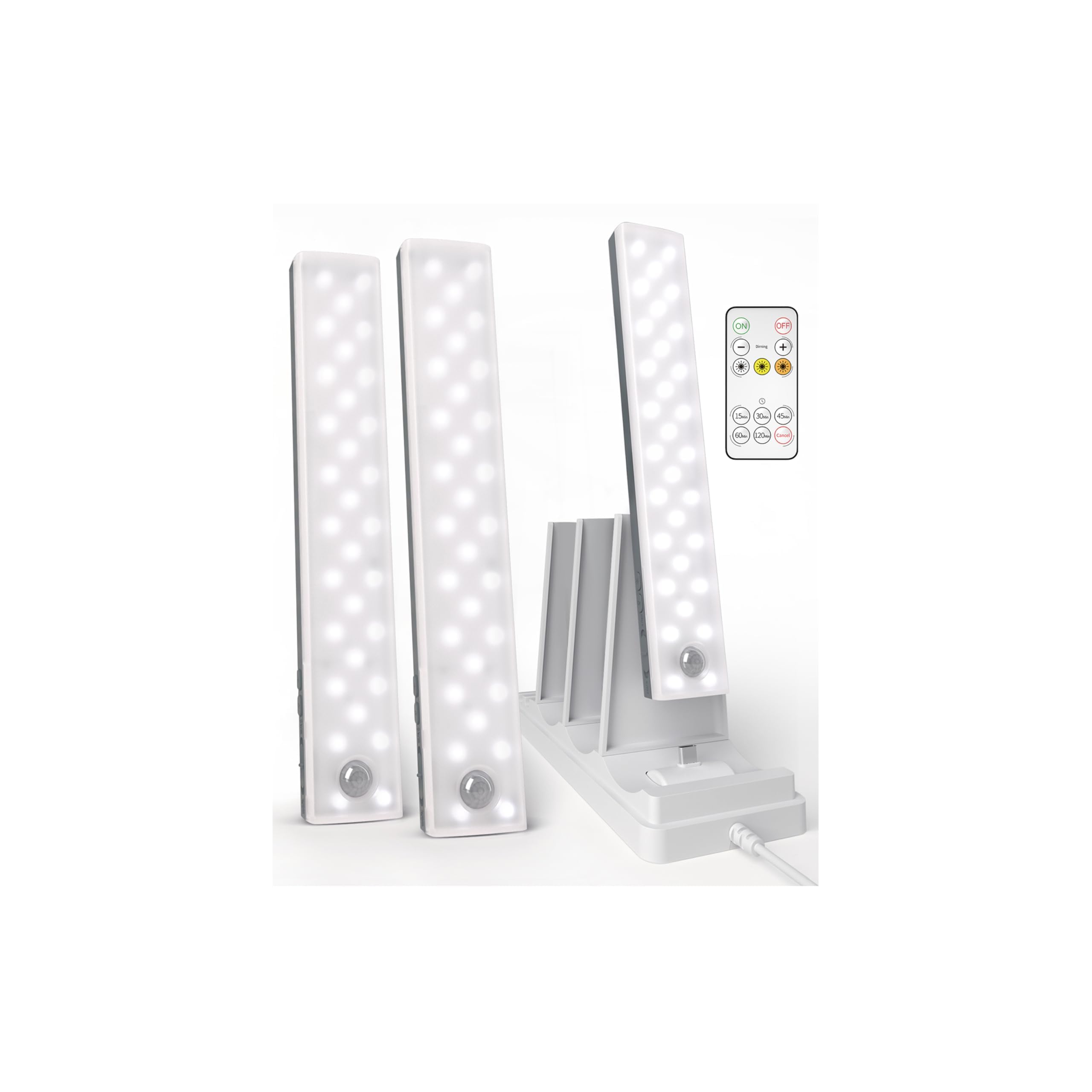 EZVALO Schrankbeleuchtung mit Ladestation (3 Stück) 23cm 62 LED, 1600mAh Unterbauleuchte Küche LED mit 3 Farbtemperaturen, Dimmbare Kabellose Schranklicht mit Bewegungsmelder für Kleiderschrank, Küche