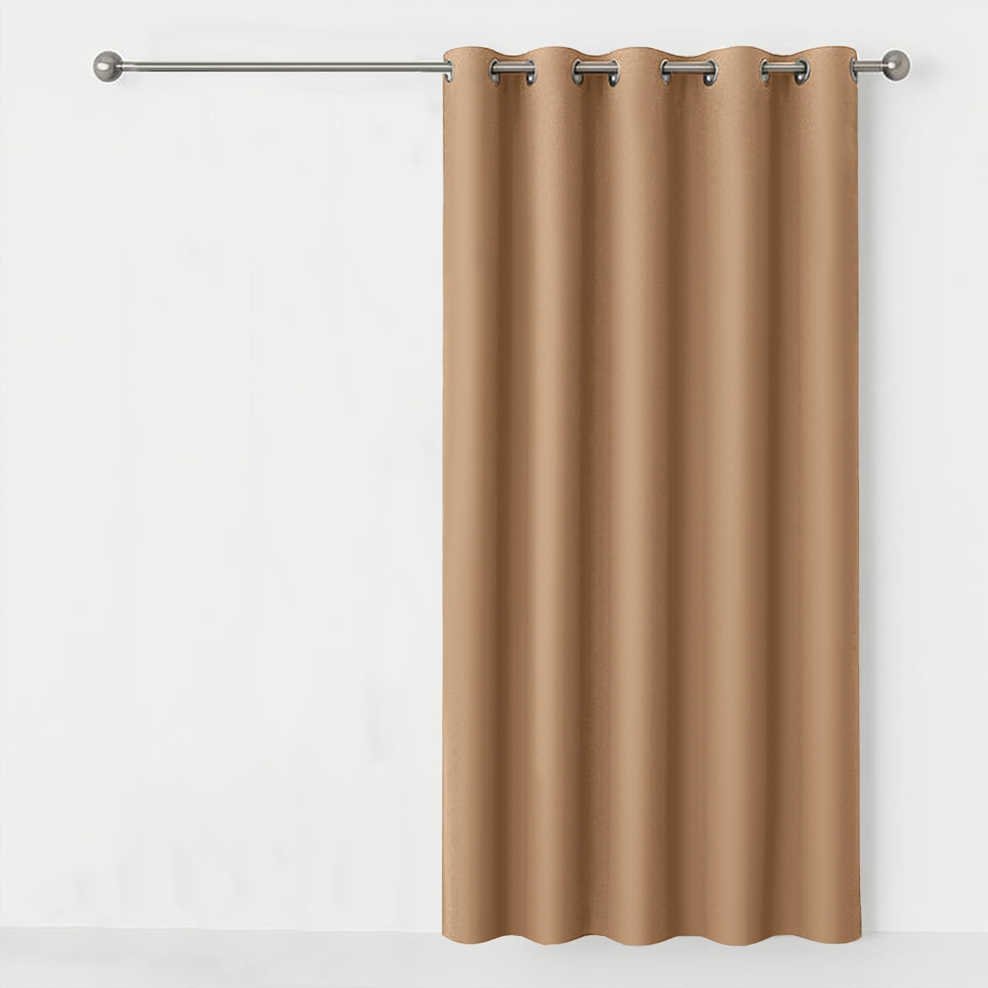 AMEHA Eyelet Blackout Curtains for Living Room 66 X 84 Inch Super Soft Thermal Insulated Beige Ring Top Darkening Curtains Single Panel with Tieback