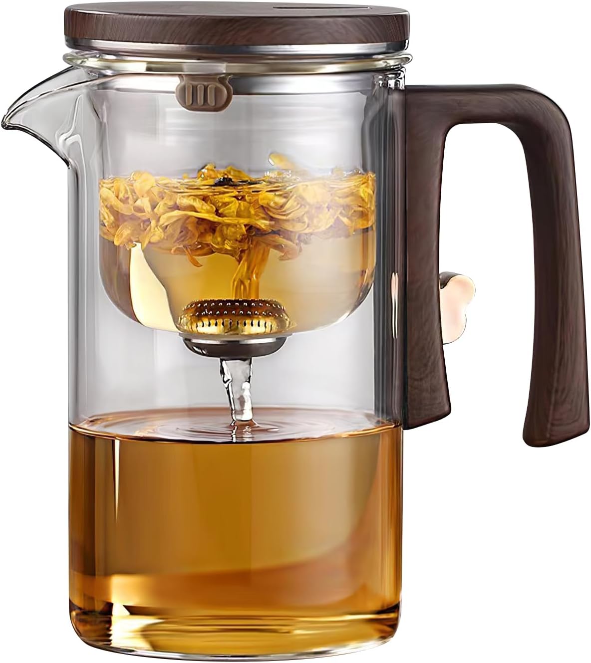 Enchanti Tea Pot, 720ml/25.4oz Magic Teapot Water Separation Glass Press Control with Infuser & Handle for Loose Tea