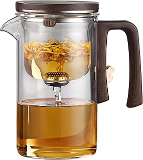 720ml Enchanti Magic Teapot - Premium Glass Teapot with Wooden Handle & Automatic Tea-Leaf Separation Filter, Elegant Loose Leaf Tea Infuser with Strainer for Home, Office and Conference Room Use