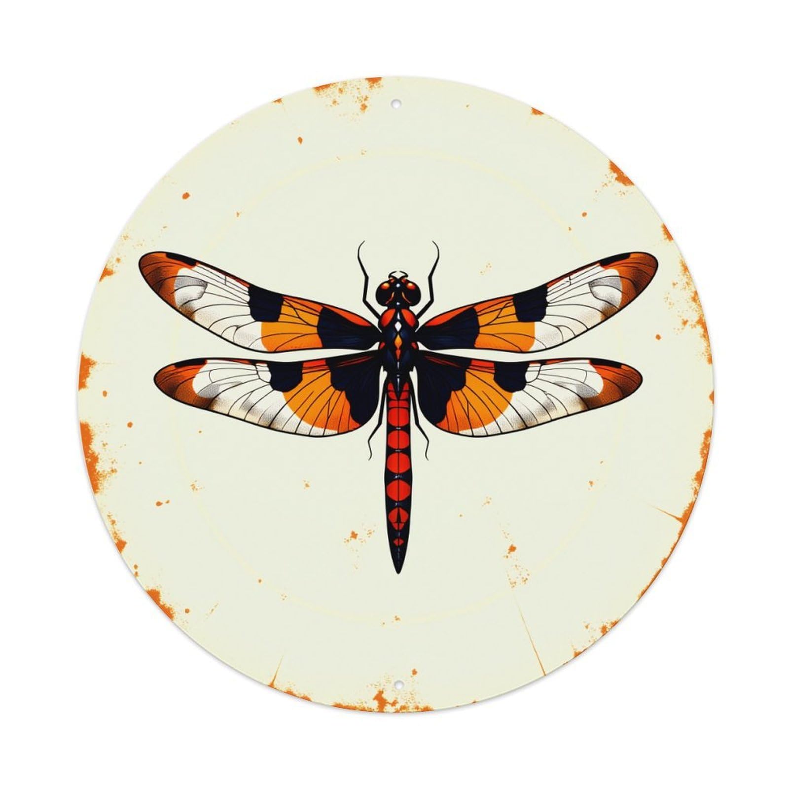 Dragonfly Wing Pattern Art Print Vintage Metal Tin Sign Retro Wall Decor for Home Bar Garage Cafe, Indoor & Outdoor Decorative，circle Metal Poster, 8x8 Inch