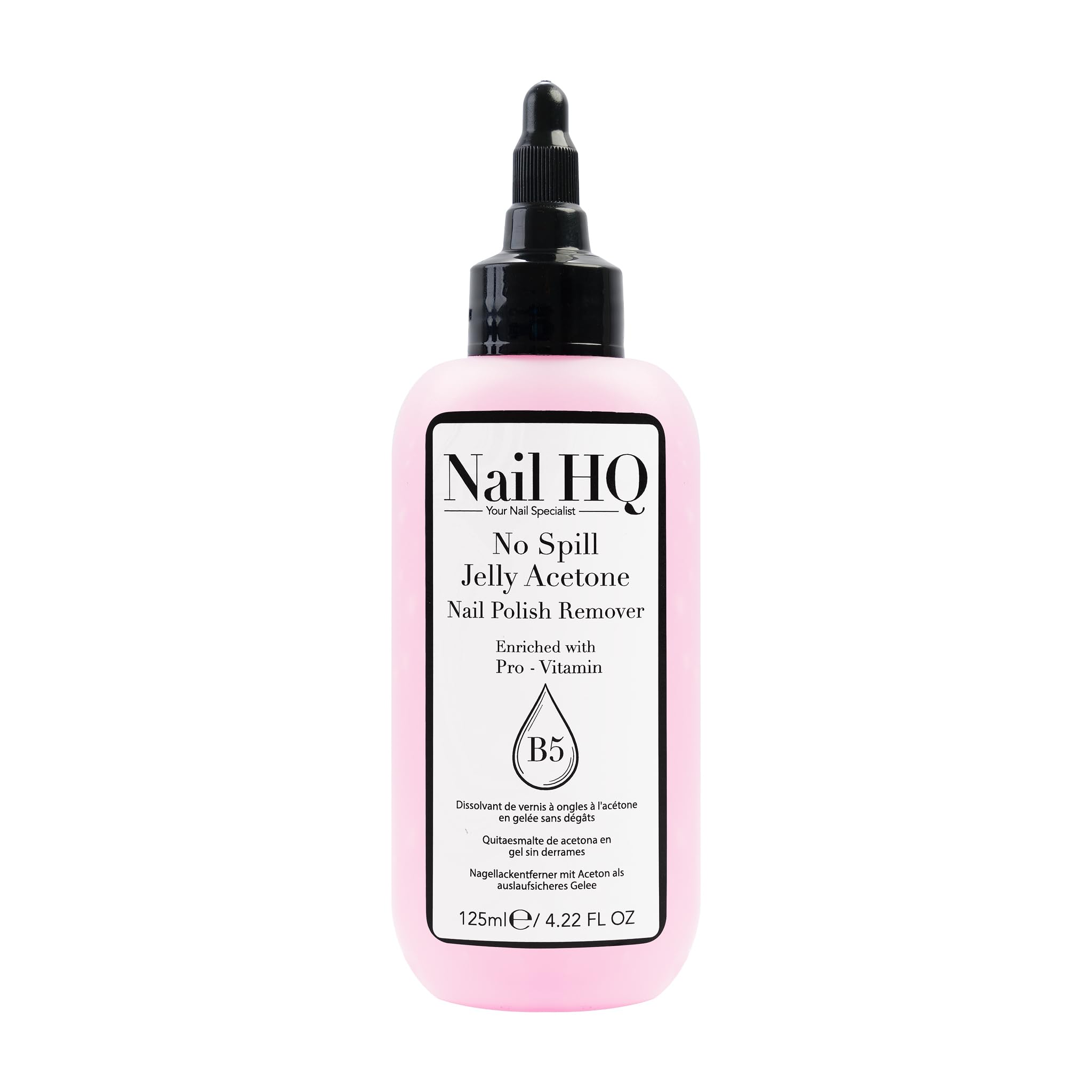 Nail HQ No-Spill Jelly Acetone Nail Polish Remover – 80% Acetone Formula with Pro-Vitamin B5, Vitamin E & Glycerin – Mess-Free, Removes Nail Polish & UV Gel, 125ml