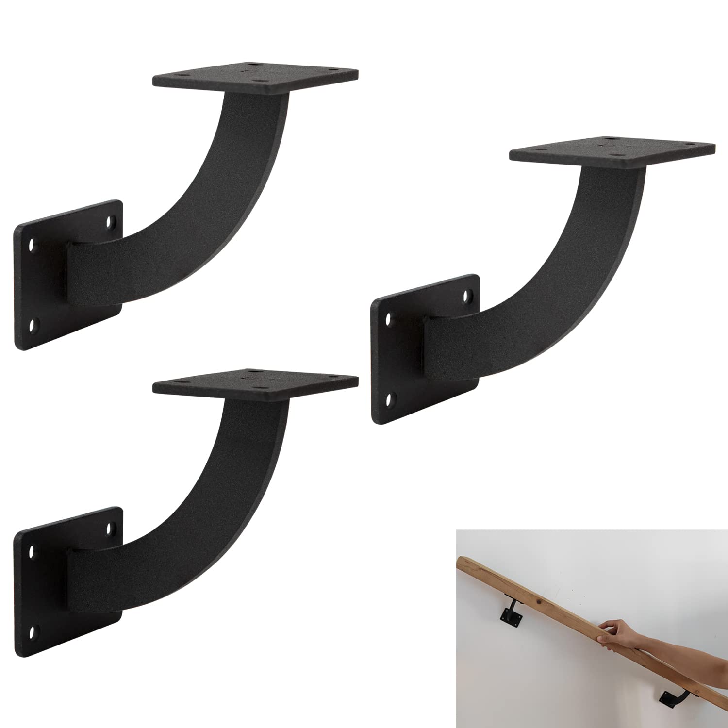 Wpbhk 3 PCS Handrail Bracket Heavy Duty Metal Hand Rail Brackets for Indoor Stairs,Wall Mount Support for Staircase Stairways,Stair Railing Brackets with Screws