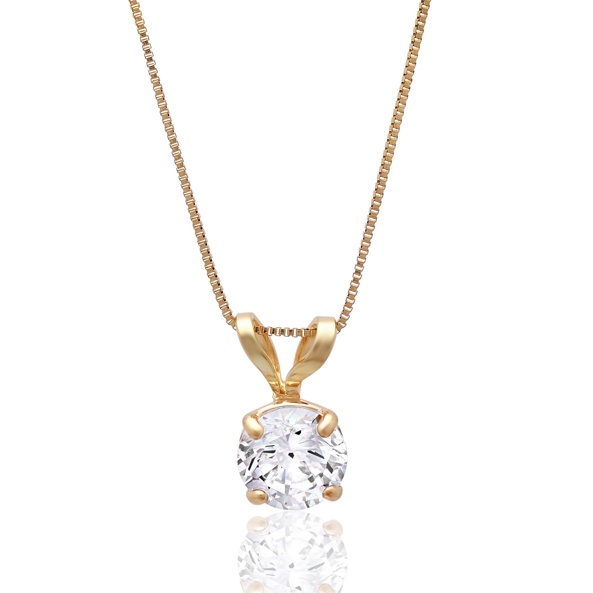 MAX + STONE 14k Gold 8mm Round Solitaire Cubic Zirconia Pendant Necklace for Women with 18 Inch Box Chain