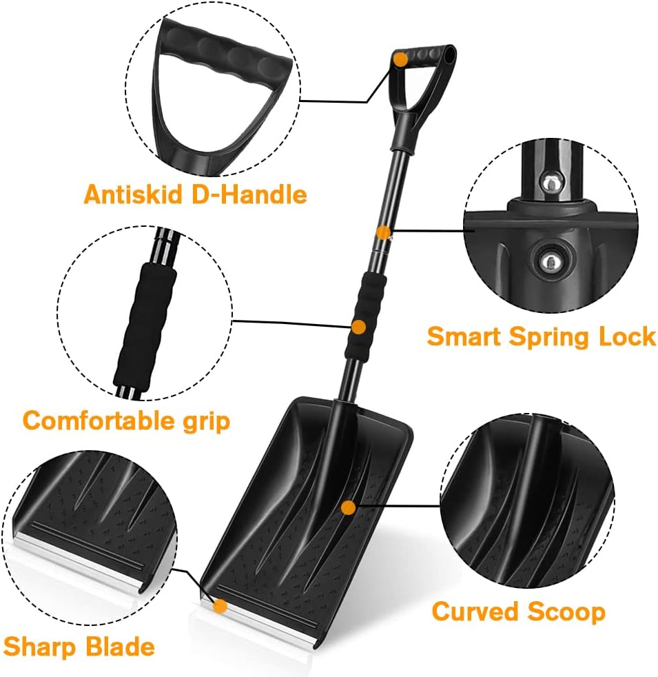 review Folding Snow Shovel, Detachable Portable Compact Emergency Snow Shovel for Car, 3-Piece Collapsible Design Perfect for Garden, Car Driveway, Truck, SUV, Camping and Outdoor Activities