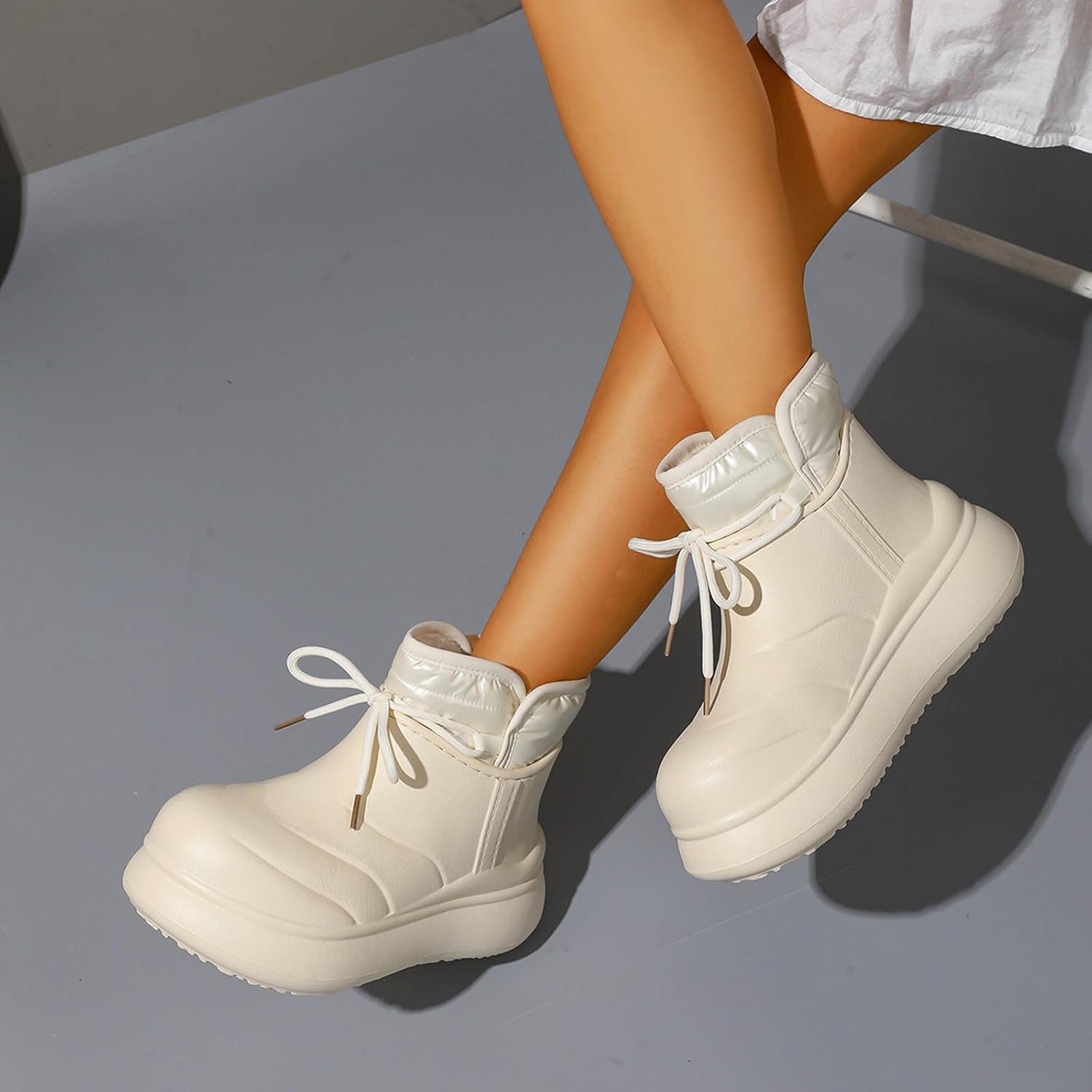 Beige Women Fashionable and Casual Thick Thick Sole Winter Outerwear Height Increasing Soft Sole Warm Snow Boots for Casual and Outdoor