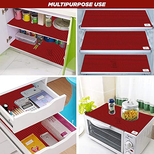 Image of PVC Waterproof 3-Layered Fridge Top Cover /Refrigerator Cover with Utility Pockets and Set of 4 Pc Fridge Mats (Colour -Red, Size-39x21 Inches)