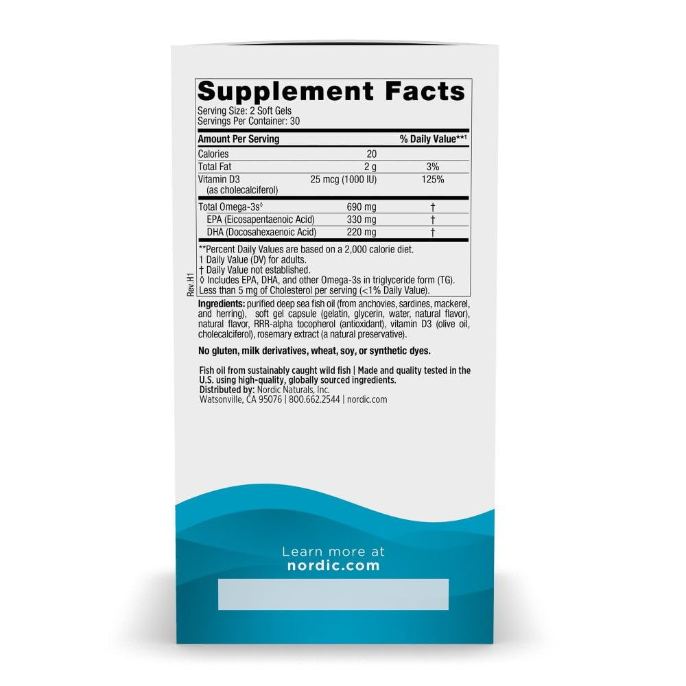 Nordic Naturals Omega-3 + Vitamin D3, EPA & DHA, Lemon - 60 Count — Amazon image 2