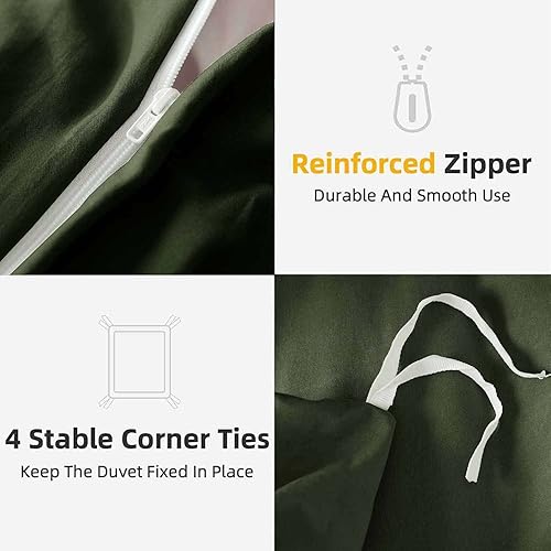 Miniatura 9 de KimLuxz Juego de funda de edredón de 3 piezas de color caqui oscuro suave, color marrón topo con cierre de cremallera y 2 fundas de almohada para