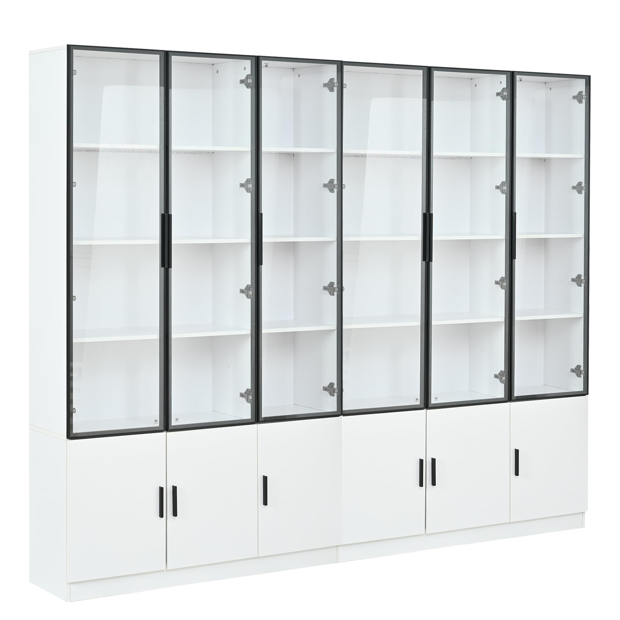 Vitrina de cristal, 12 puertas, armario alto, 240 x 32 x 200 cm, color blanco