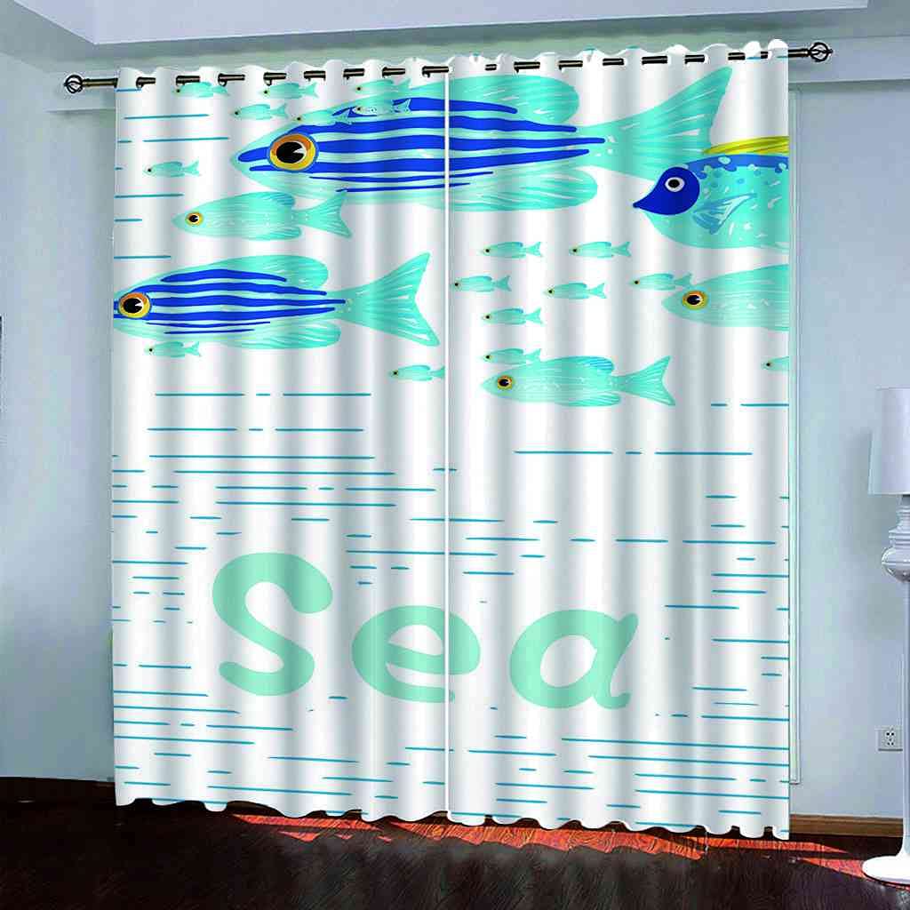 Rideau salon anti bruit et lumière rideaux occultants poissons pour chambre enfant