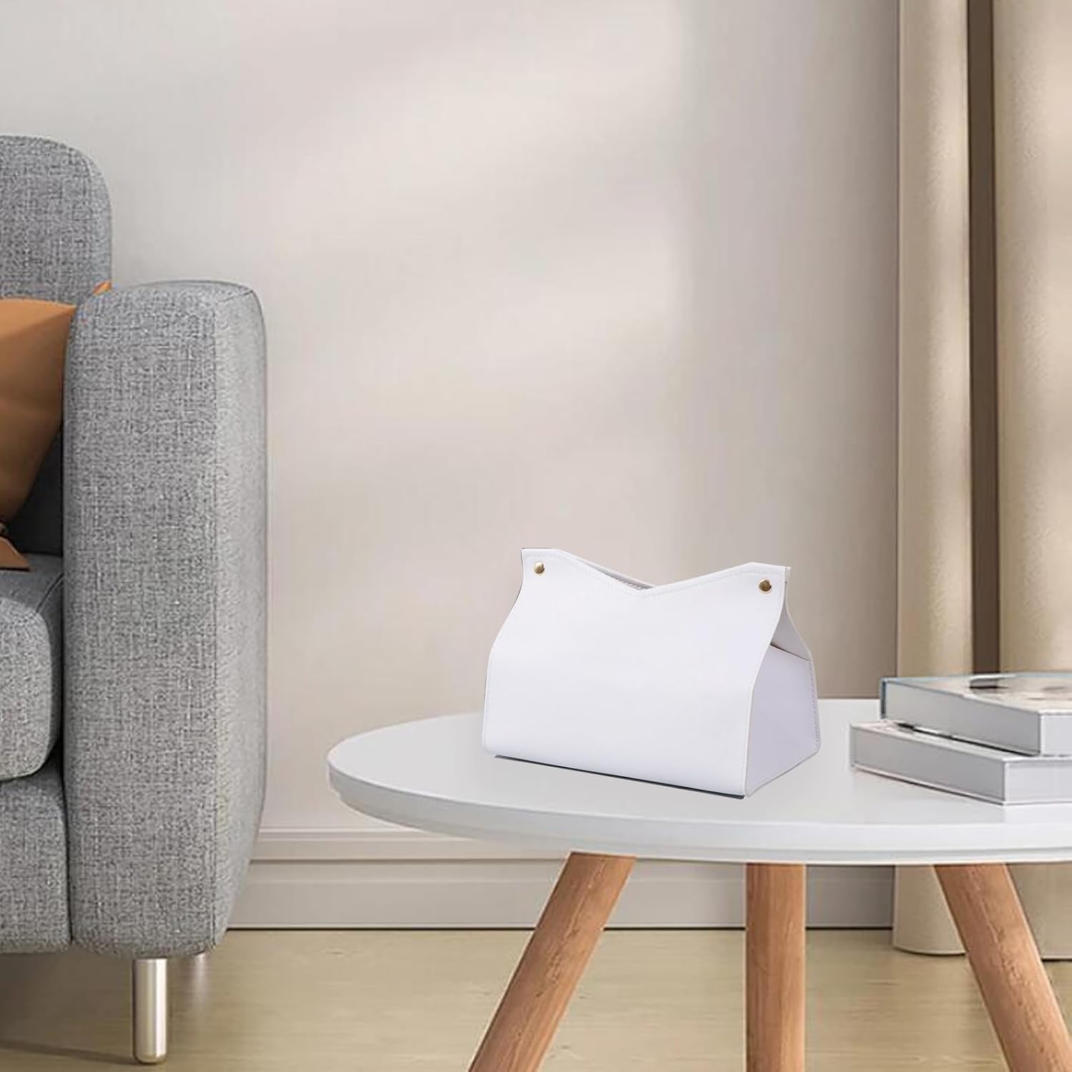 1PCS PU Leather Tissue Box Cover, Rectangle Facial Paper Organizer Dispenser, Modern Tissue Case Holder for Vanity Countertop Nightstands Living Room Office Desk Car (White)