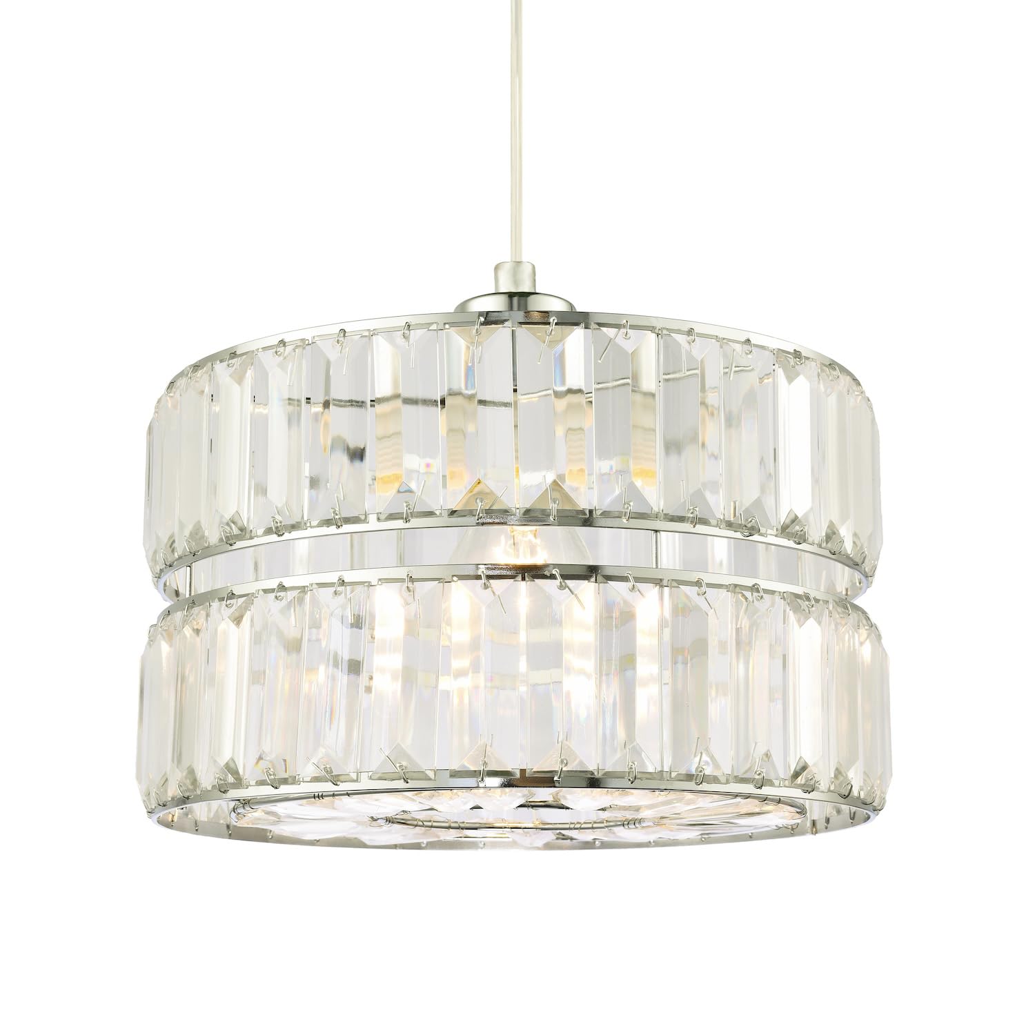 Happy Homewares Double Tier Pendant Shade - Clear Acrylic Prisms - Silver - 15cm Height x 25cm Diameter