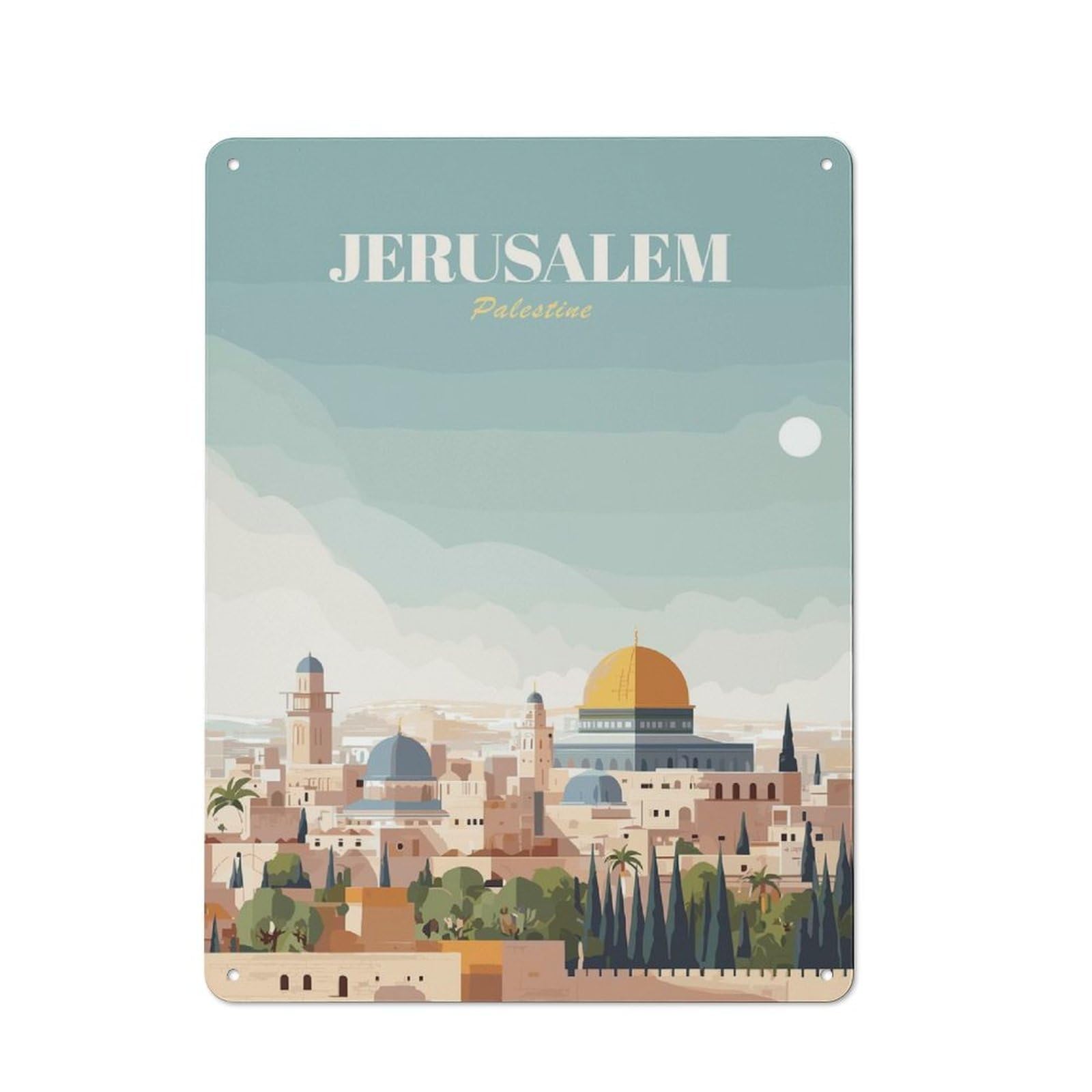 Junmoney Style-21 Urban Metal Wall Art Sign 40X30cm Featuring Jerusalem, Palestine Travel (2), Studio Wall Art For Modern Home, Workshop, Office Or Cafe