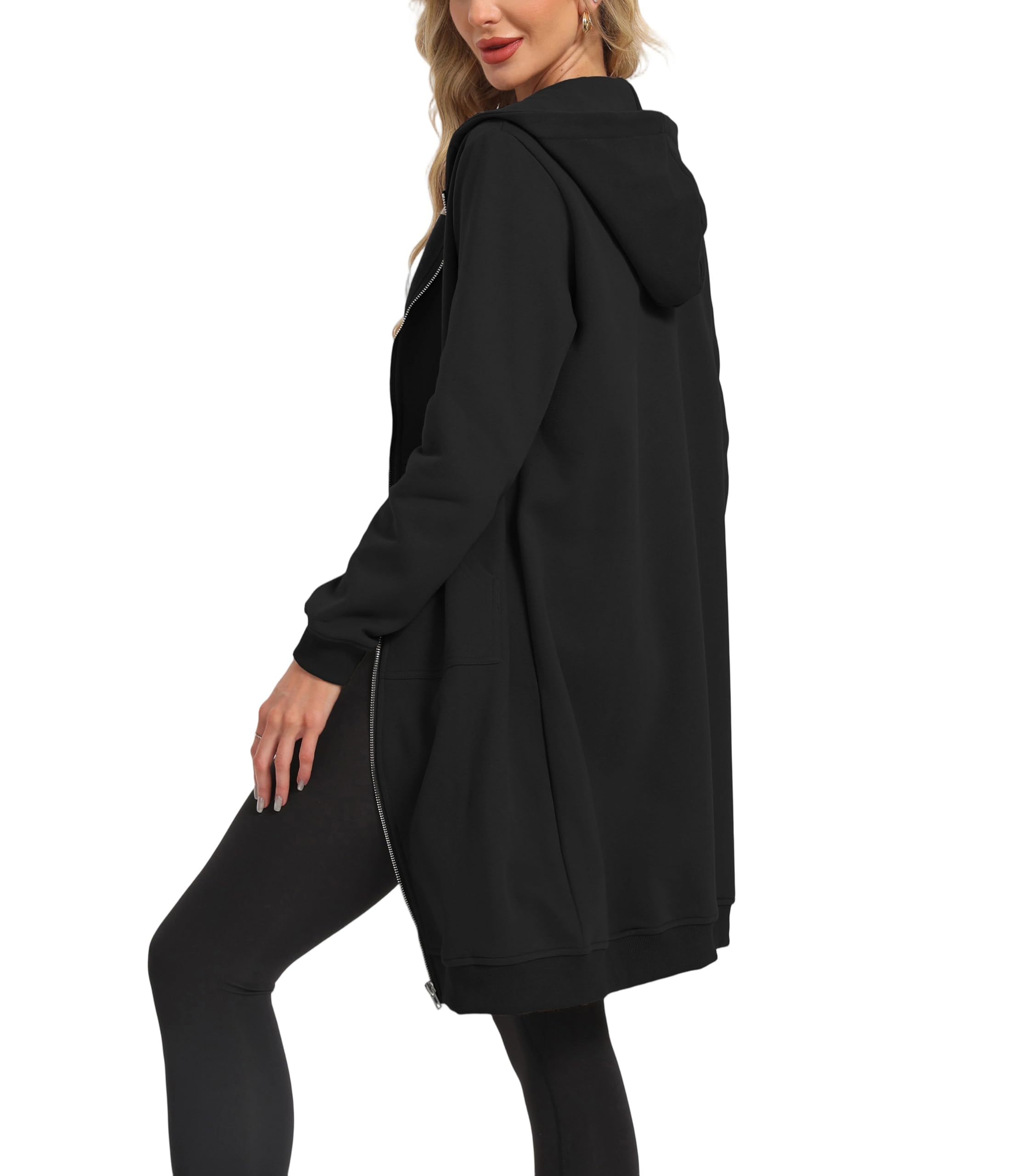 Timuspo Veste à capuche longue pour femme - Douce et ample - Couleur unie - Fermeture éclair - Sweat à capuche surdimensionné et chaud - Avec poches