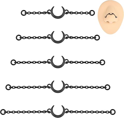 5PCS Surgical Steel Nose Chain Across Top Nose Piercing Jewelry - Double Nostril