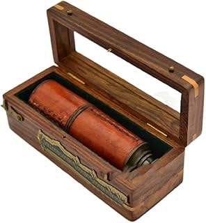 Handheld Brass Telescope Pullout with Wooden Gift Box - Pirate Navigation