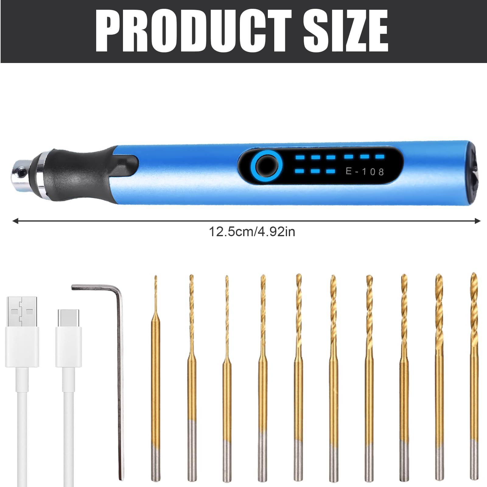 Mini Trapano Ricaricabile Elettrico a Mano 3 Marce con 10 Punte per Gioielli Resina Plastica Legno Pelle