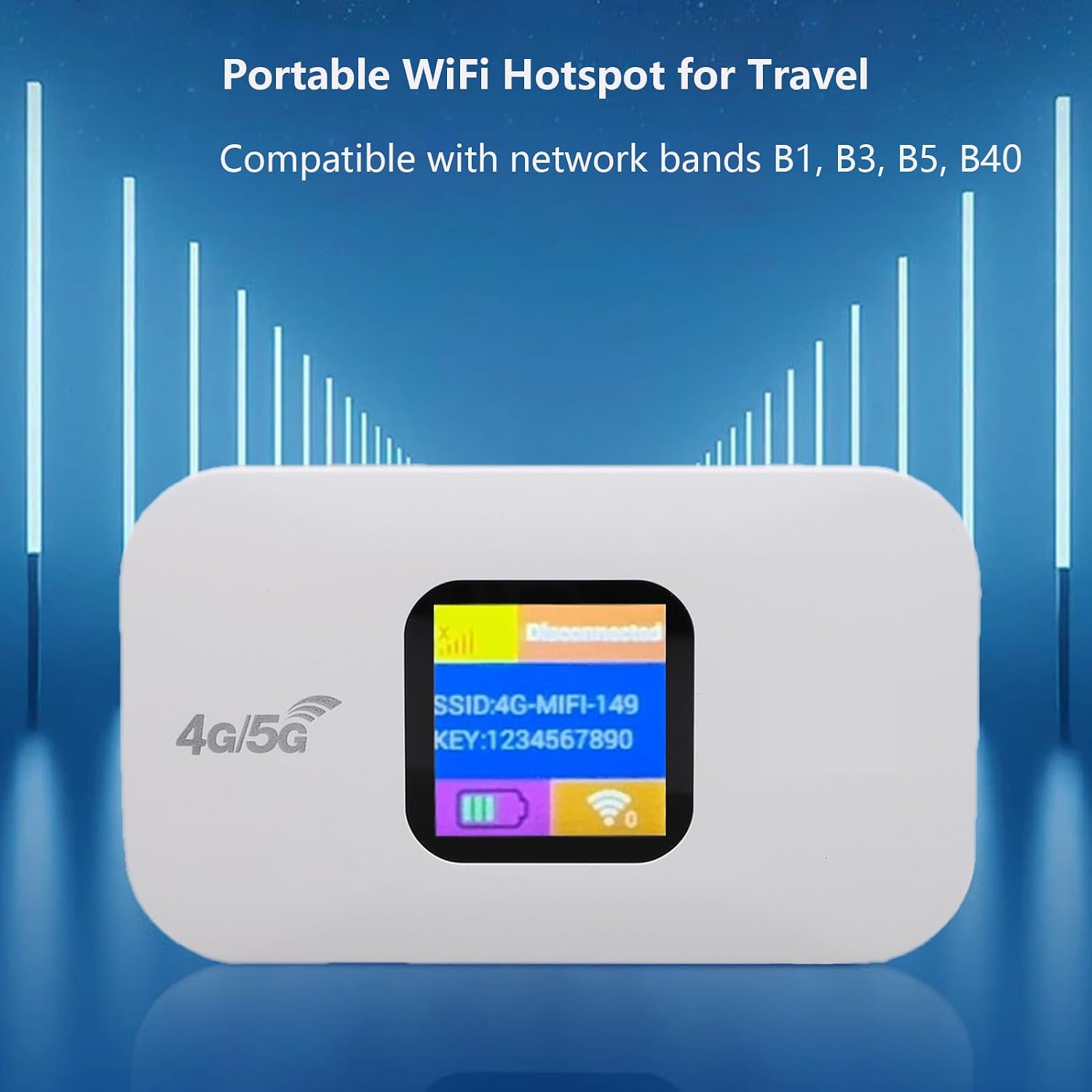 Portable WiFi Hotspot, Unlocked 4G/5G Device, 300Mbps Travel Router with SIM Slot LED Display, Supports 10 Devices & 10+Hr Battery for Camping and Travel