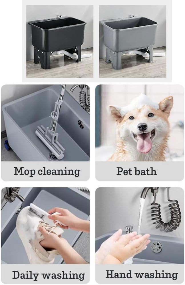 自立型ユーティリティシンク、モップサービス用洗面台付き、23.5インチ x 15.5インチ x 18インチ、洗濯室用ウォッシュステー公式通販