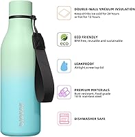 Vista 14 de BJPKPK Botellas de agua aisladas, botella de agua de metal de acero inoxidable de 18 onzas con correa, termo a prueba de fugas sin BPA, tazas