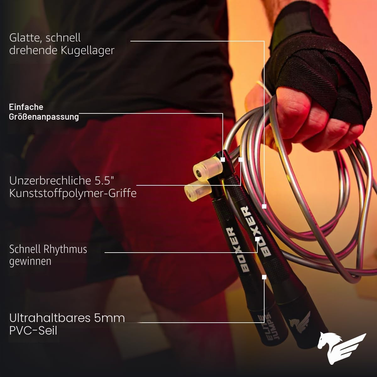 Elite Jumps Boxer 3.0 Springseil für Erwachsene – PVC Speed Springseil mit bruchfesten Griffen & gleichmäßiger Rotation – verstellbar für Boxtraining, Fitness, Cardio & CrossFit