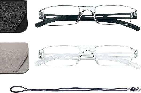 Hubeye 2 Paia Occhiali da lettura Ultraleggeri Montatura Trasparente Anti luce blu con Custodia in Pelle per Uomo e Donna 1.25 - 1
