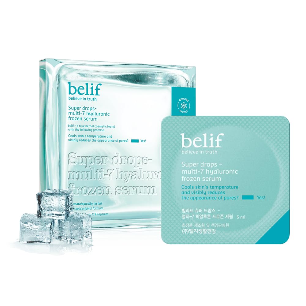 belif believe in truthSuper Drops Multi-7 Hyaluronic Frozen Serum - Hydrating, Soothing, Depuffing Serum with Peptides & Caffeine, Enhances Skin Elasticity, Korean Skincare, 5mlx9EA