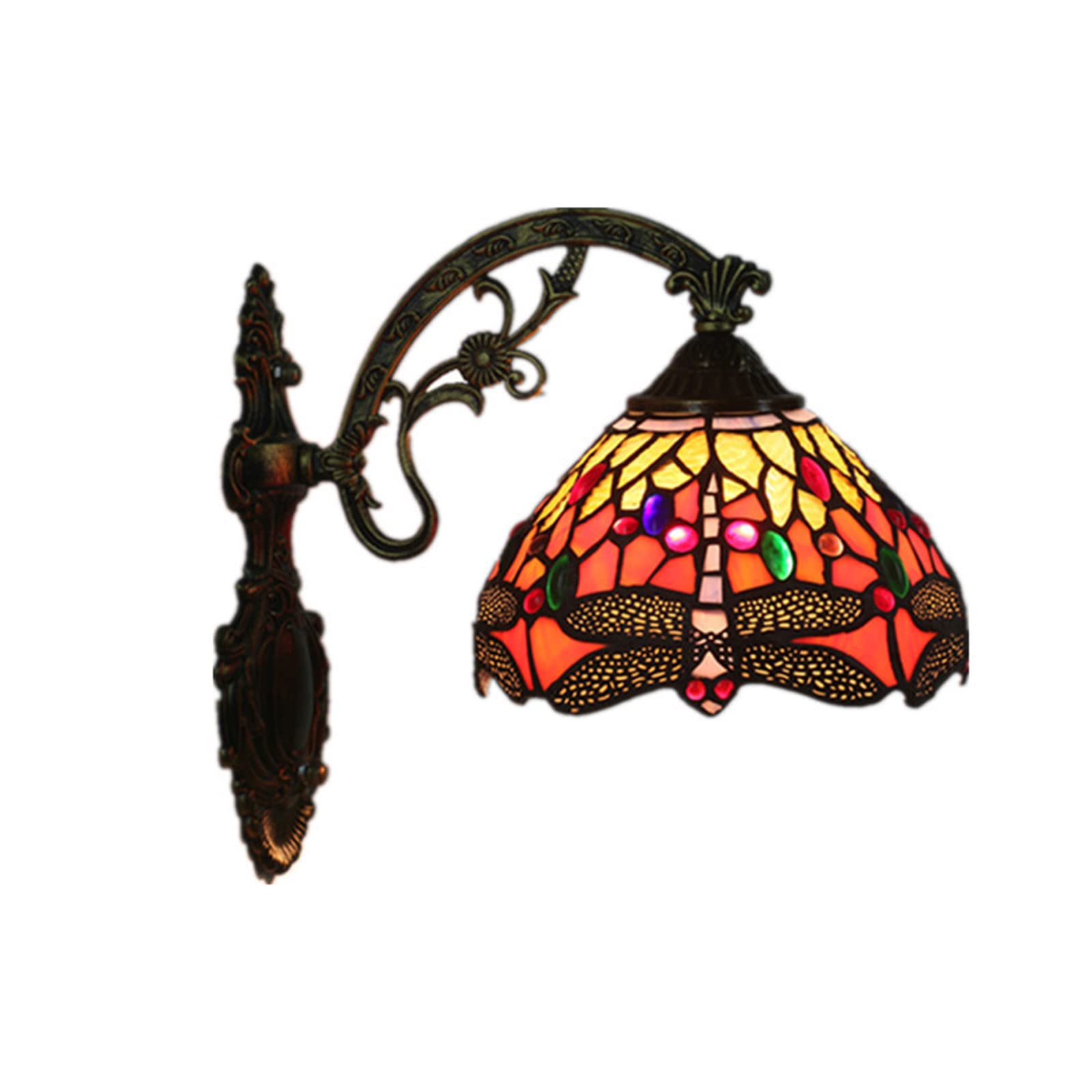 NHPJFDC Tiffany Wall Sconces, 7.8Inches Dragonfly Style Stained Glass Wall Lamp Elegant Victorian Decorative Wall Light For Staircase Bedroom Hotel Living Room